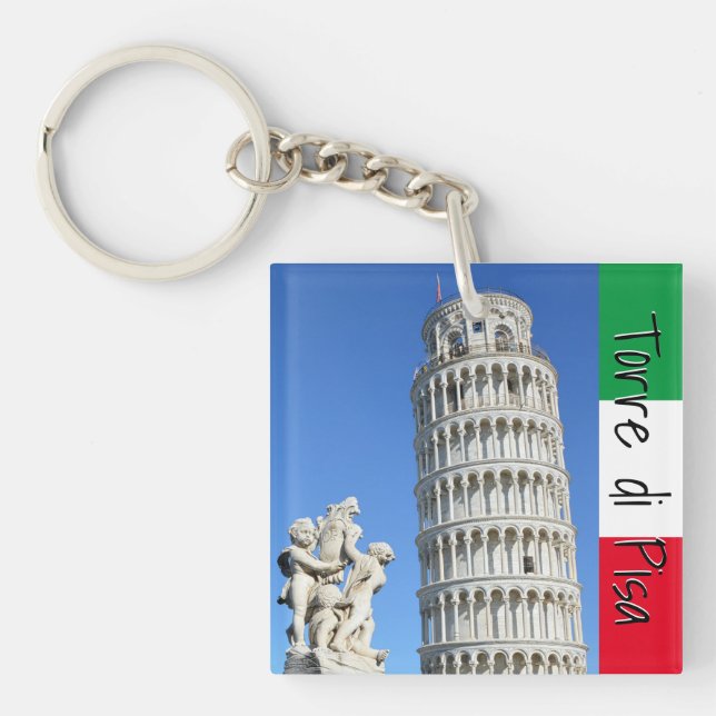 Leaning tower of Pisa and Putti Fountain statue Key Ring (Front)