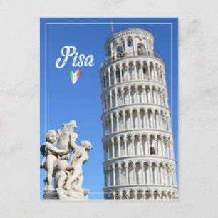 Leaning tower of Pisa and Putti Fountain statue Postcard