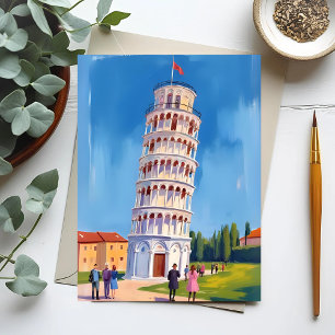 Leaning Tower of Pisa Italy Painting Postcard