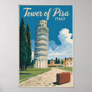Leaning Tower of Pisa Italy Travel Art Vintage Poster