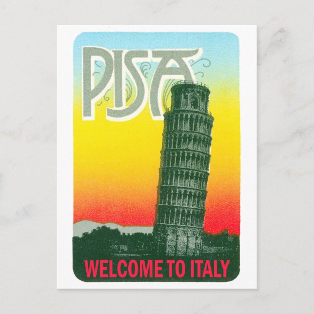 Leaning tower of Pisa, Italy, vintage travel Postcard (Front)