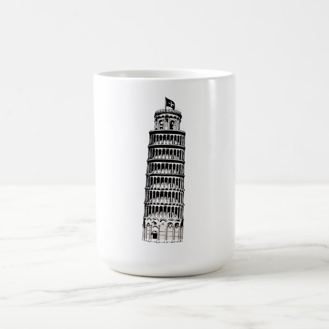 Leaning Tower of Pisa Line Art Illustration Coffee Mug (Center)