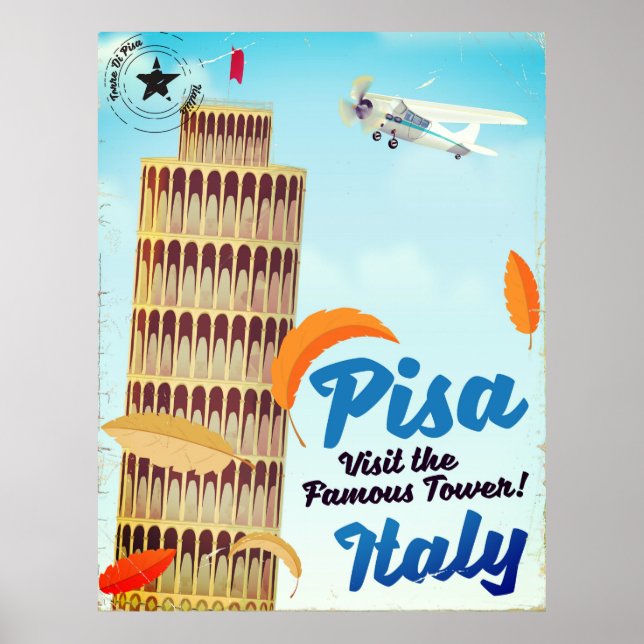 Leaning Tower of Pisa Vintage vacation print. Poster (Front)