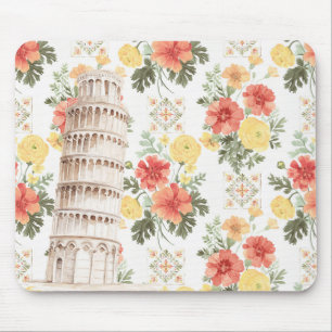 Leaning Tower Yellow Orange Flowers Mouse Pad