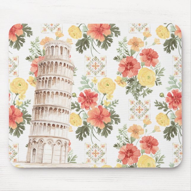 Leaning Tower Yellow Orange Flowers Mouse Pad (Front)