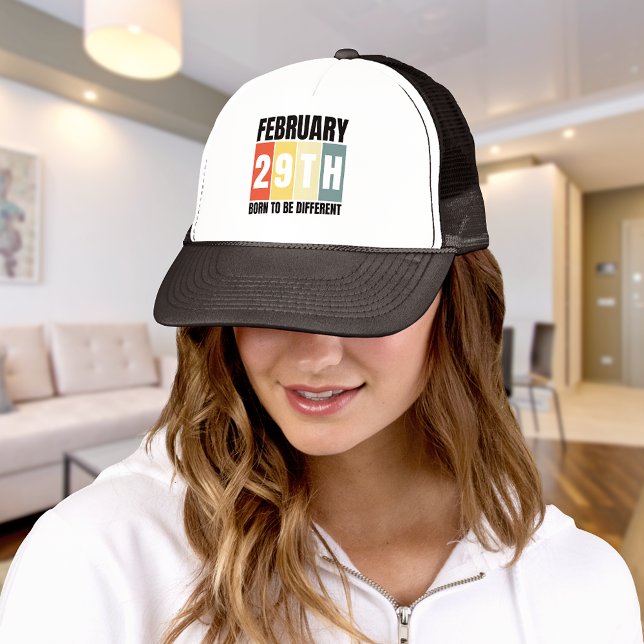 Leap Day Birthday Born Feb 29th Leap Year Trucker Hat (Leap into style with our Leap Day cap – the perfect accessory to celebrate the extra day with flair!)