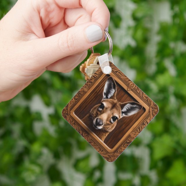 Leap of Nature: A Kangaroo Wood Print, Key Ring (Hand)