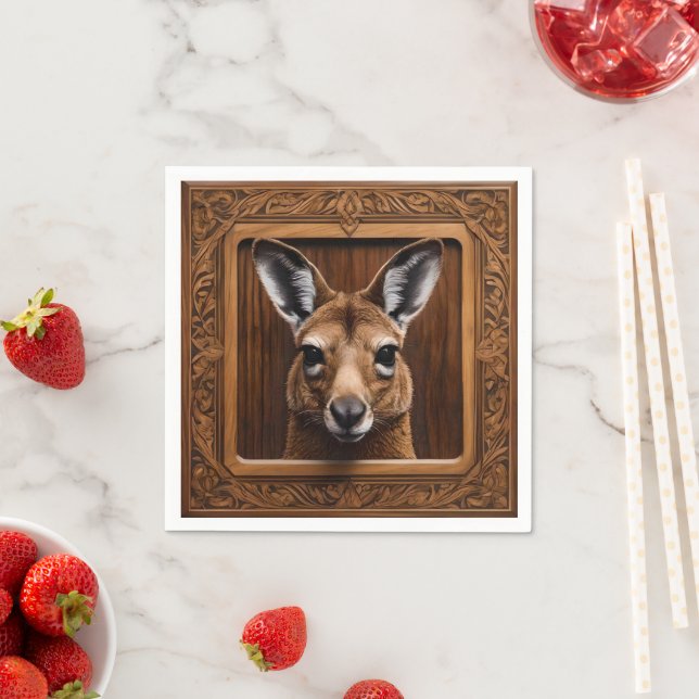 "Leap of Nature: A Kangaroo Wood Print" Napkin (Insitu)