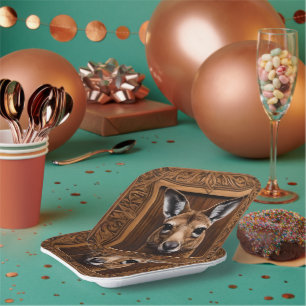 "Leap of Nature: A Kangaroo Wood Print" Paper Plate