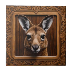 Leap of Nature: A Kangaroo Wood Print, Tile
