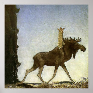 “Leap the Elk” Watercolor by John Bauer Poster
