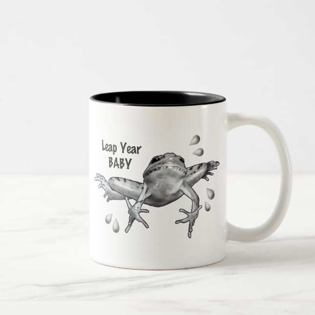 Leap Year Baby: Leaping Frog in Pencil Two-Tone Coffee Mug (Right)