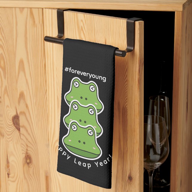 Leap Year Forever Young 3 Frogs Feb 29 Celebration Tea Towel (Thirds Fold)