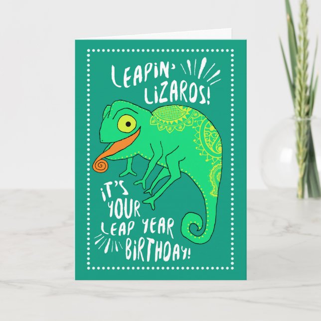 Leap Year Leapin' Lizards Birthday Card (Front)