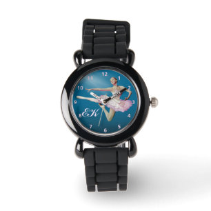 Leaping Ballerina on Blue, Monogram Watch