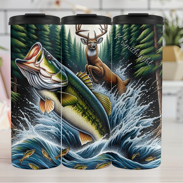 Leaping Bass Deer Forest Hunt Thermal Tumbler (Creator Uploaded)