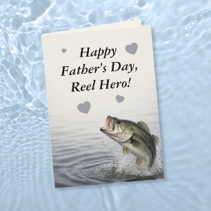 Leaping Bass Hearts Reel Hero Fishing Father’s Day Card