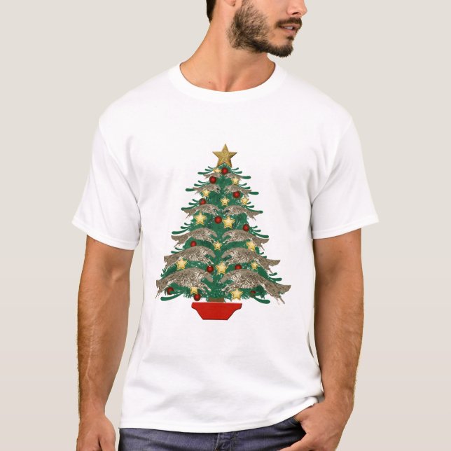 Leaping Borzoi Christmas Tree T-Shirt (Front)
