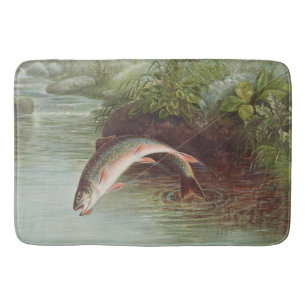Leaping Brook Trout by Samuel Kilbourne (1874) Bath Mat