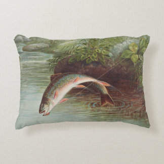 Leaping Brook Trout by Samuel Kilbourne (1874)  Decorative Cushion