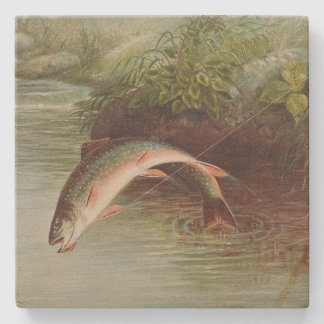 Leaping Brook Trout by Samuel Kilbourne (1874) Stone Coaster
