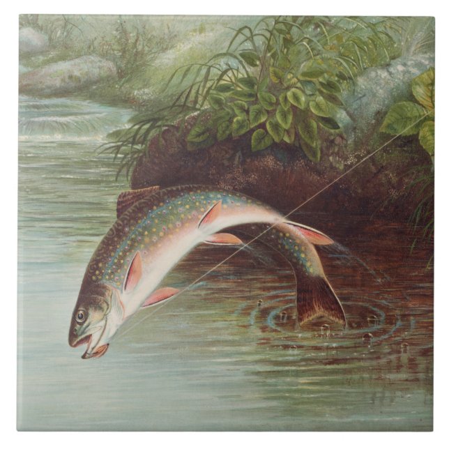 Leaping Brook Trout by Samuel Kilbourne (1874) Tile (Front)