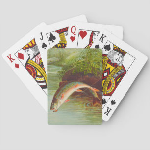 Leaping Brook Trout fish vintage illustrated Playing Cards