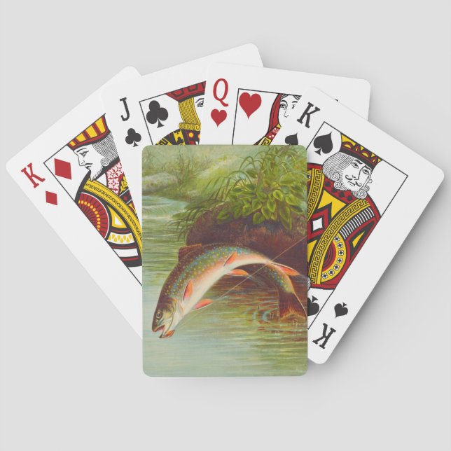 Leaping Brook Trout fish vintage illustrated Playing Cards (Back)