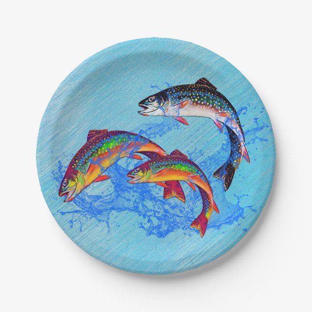 Leaping Brook Trout   Paper Plate (Front)
