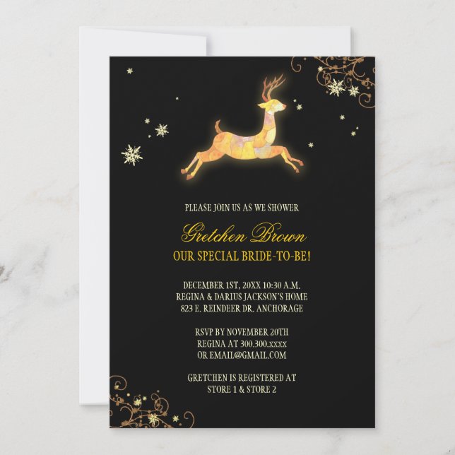 Leaping Caribou Winter Bridal Shower Invitation (Front)