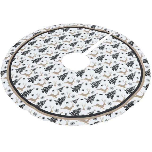 Leaping Deer Black & White Theme Cute Brushed Polyester Tree Skirt (Angled)