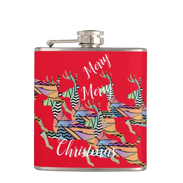 Leaping Deer Christmas  Hip Flask (Front)