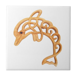Leaping Dolphin Art, Celtic Knot Wood Carved Image Tile