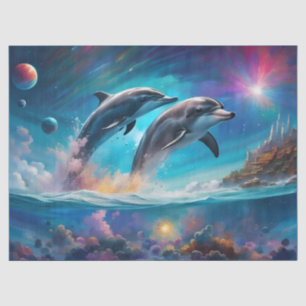 Leaping Dolphins, Fantasy, planets Tissue Paper