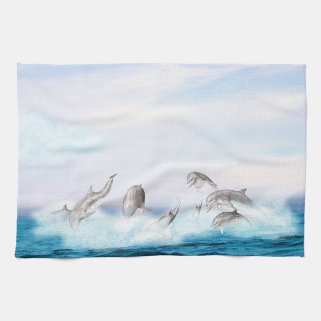 Leaping Dolphins Tea Towel (Horizontal)