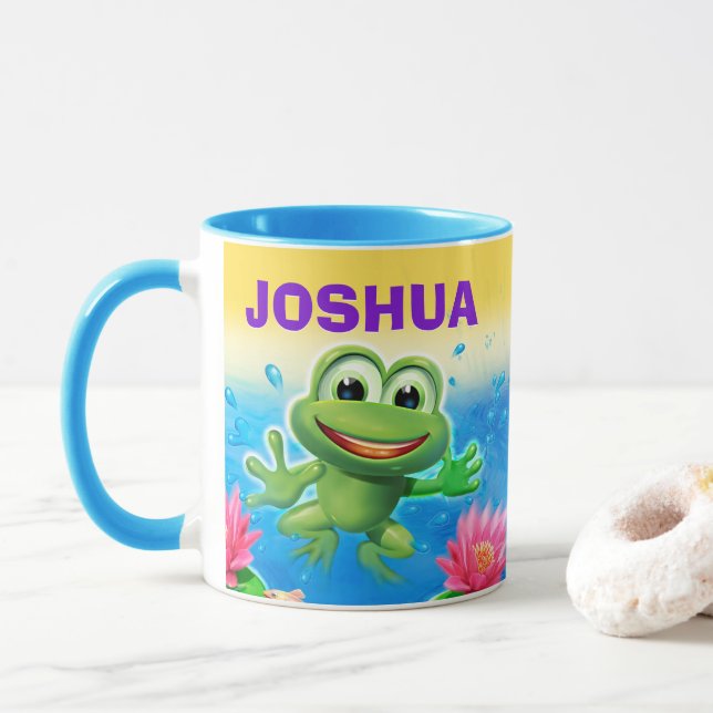 Leaping frog party custom NAME combo mug (With Donut)