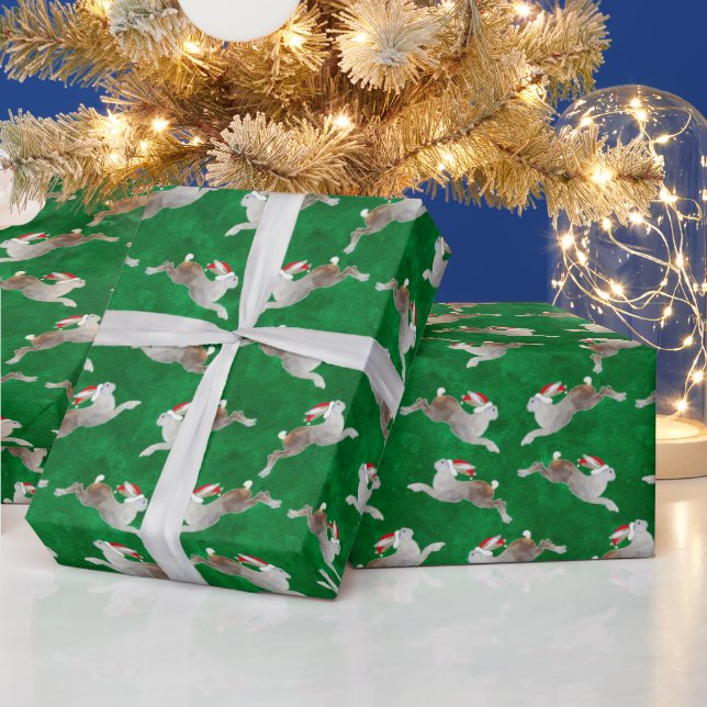 Leaping Hare Christmas Wrapping Paper (Holidays)