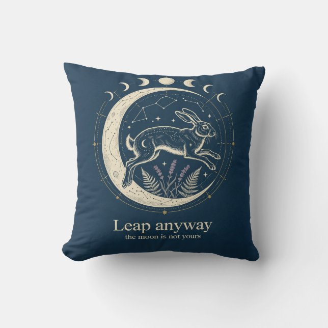 Leaping Hare Moon Phase Star Chart Pillow (Front)