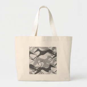 Leaping Hounds Black - Grey Large Tote Bag