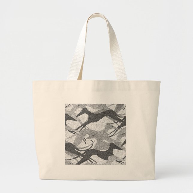 Leaping Hounds Black - Grey Large Tote Bag (Front)