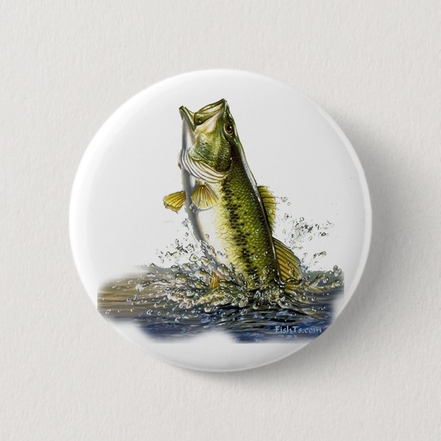 Leaping largemouth bass 6 cm round badge (Front)