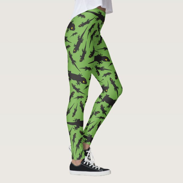 Leaping Lizard Reptile Bright Green Gecko Leggings (Right)