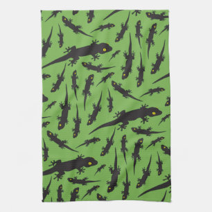 Leaping Lizard Reptile Bright Green Gecko Tea Towel