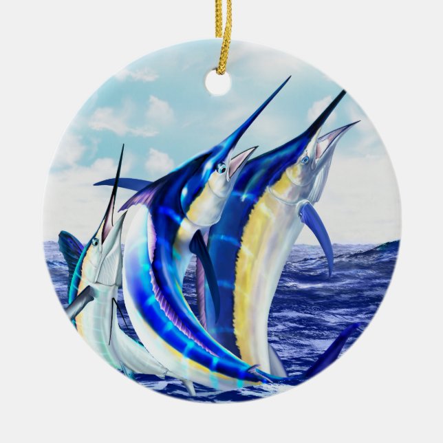 Leaping Marlin Trio Ceramic Tree Decoration (Front)
