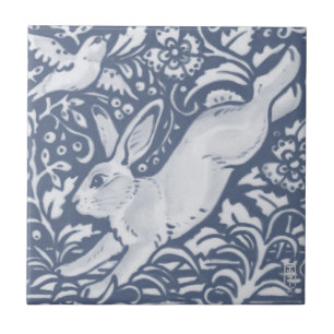 Leaping Rabbit Blue White Botanical Dedham Delft C Tile