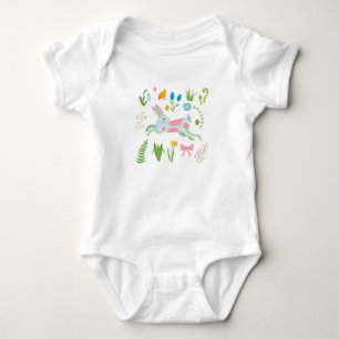 Leaping Rabbit Runs Through a Flower Garden Baby Bodysuit