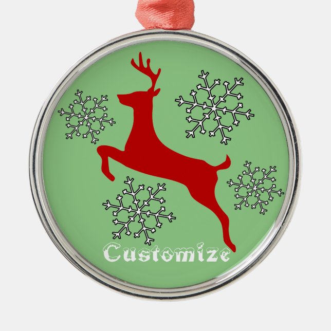 Leaping Red Deer Snowflakes Thunder_Cove Metal Tree Decoration (Front)