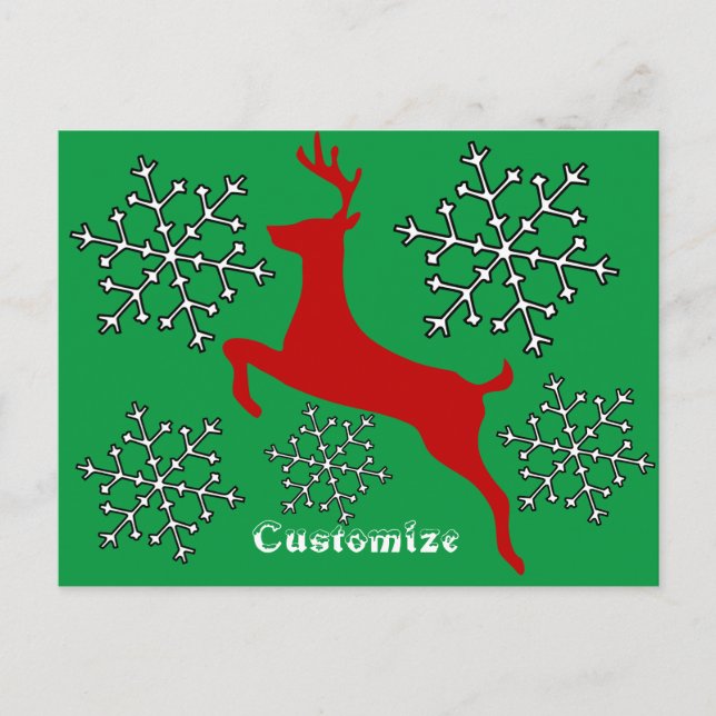 Leaping Red Deer Snowflakes Thunder_Cove Postcard (Front)
