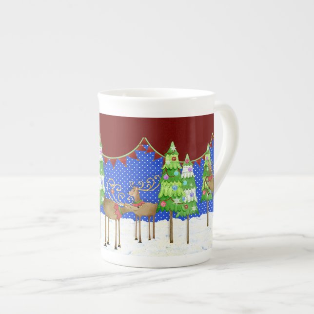 Leaping Reindeer Christmas Tree Pennant Banner Mug (Front Right)