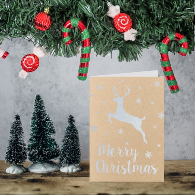 Leaping Reindeer Modern Merry Christmas Foil Card (Creator Uploaded)